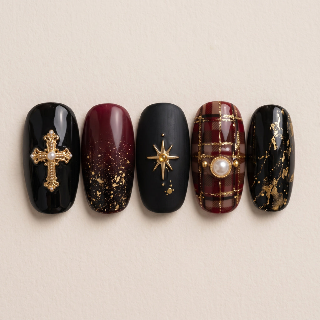 Moody Academia press-on nails