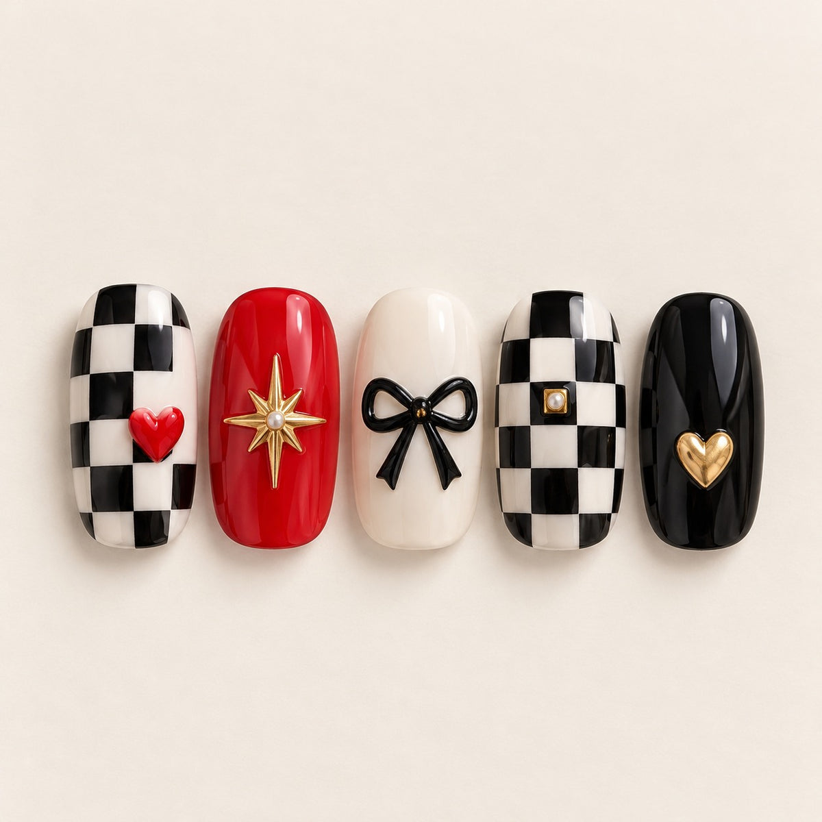 London Check press-on nails