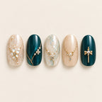 Teal & Gold 03 press-on nails