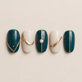 Teal & Gold 06 press-on nails