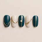 Teal & Gold 06 press-on nails