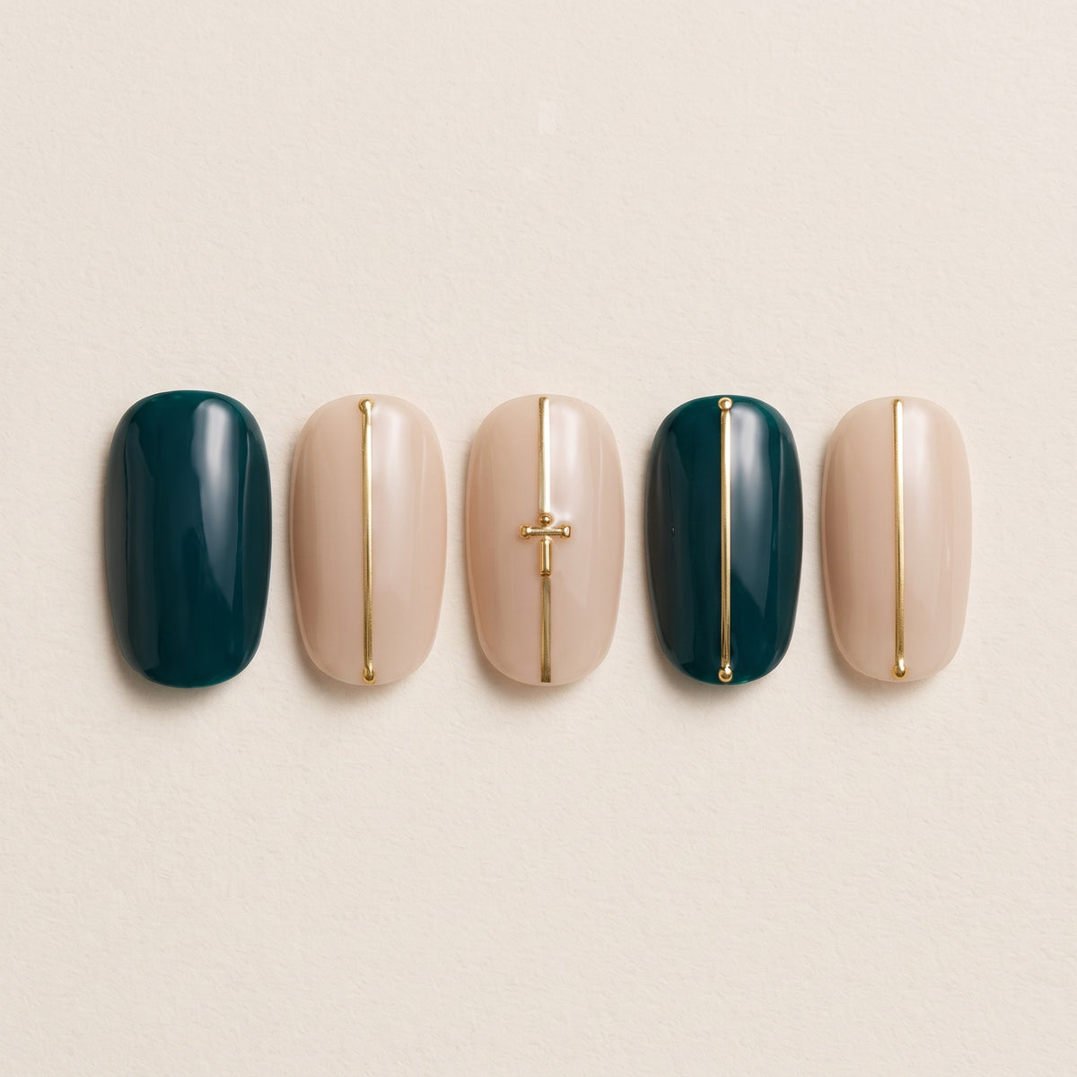 Teal & Gold 07 press-on nails