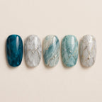 Teal & Gold 08 press-on nails