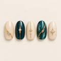 Teal & Gold 10 press-on nails