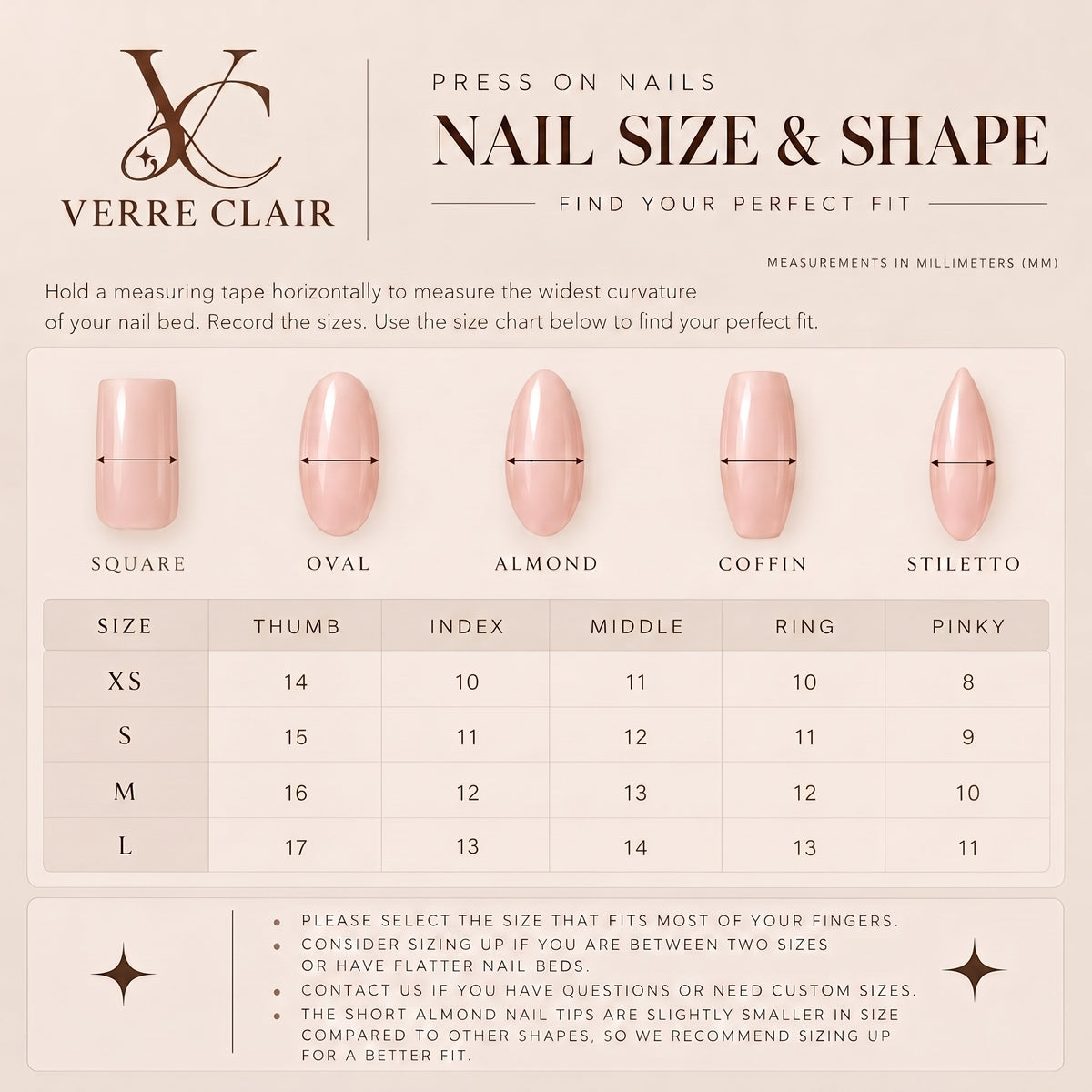 Verre Clair size chart